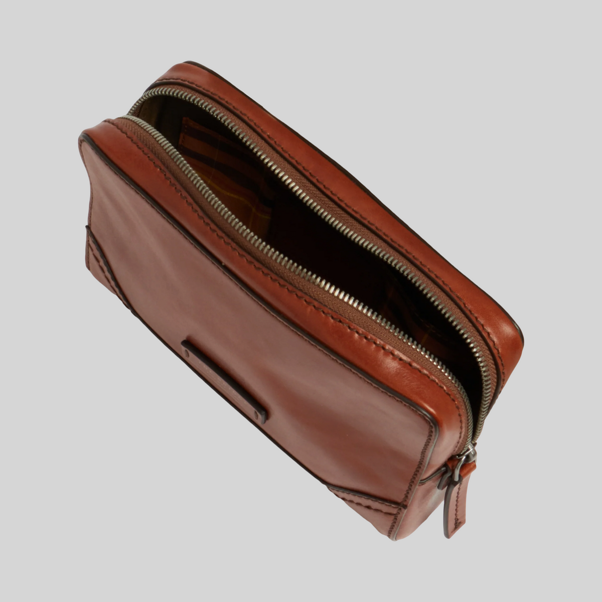 Pochette da uomo LIBUTTI in pelle marrone con chiusura a zip e dettagli cuciti