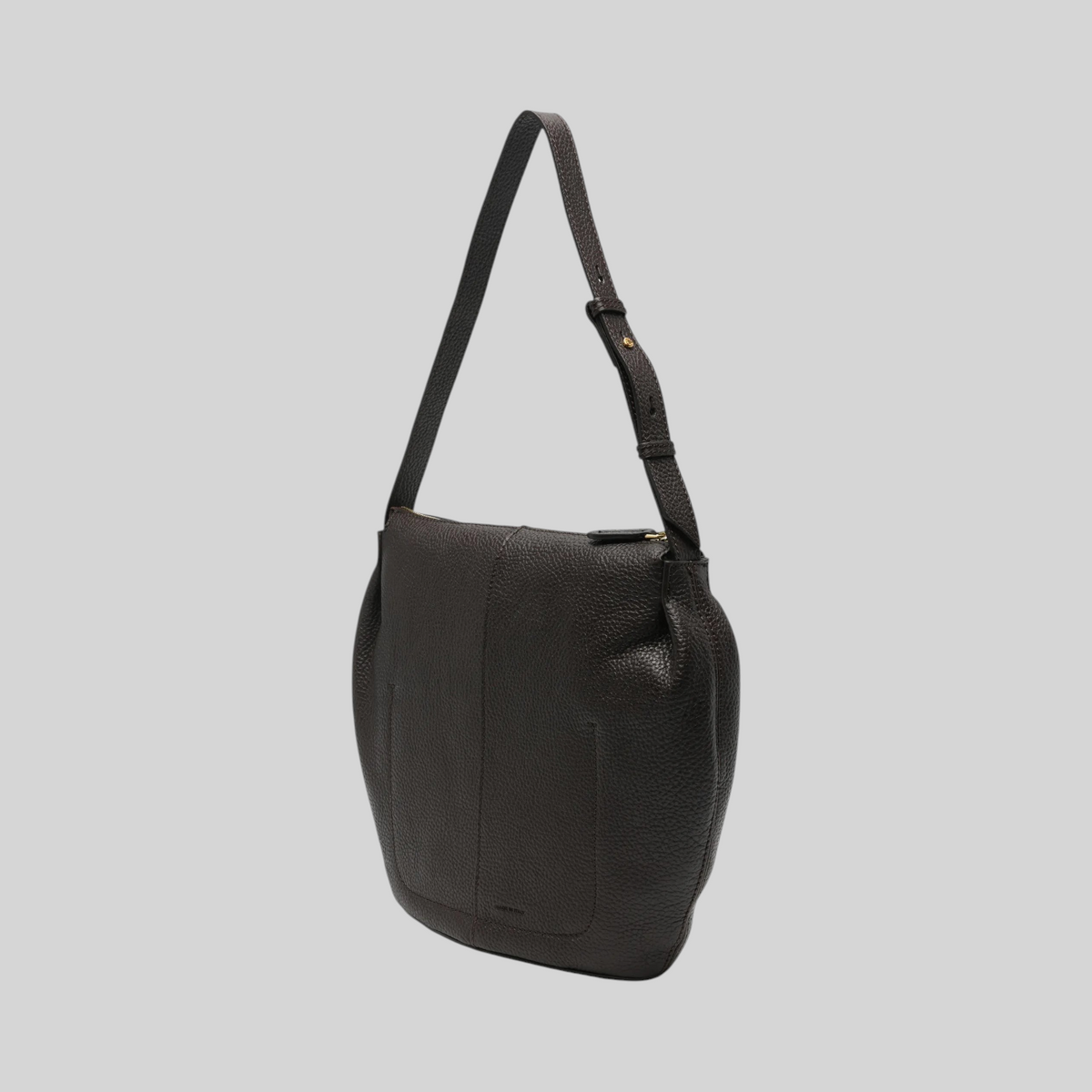 Borsa a spalla LIBUTTI modello HOBO in pelle martellata marrone scuro con tracolla regolabile e dettagli dorati.