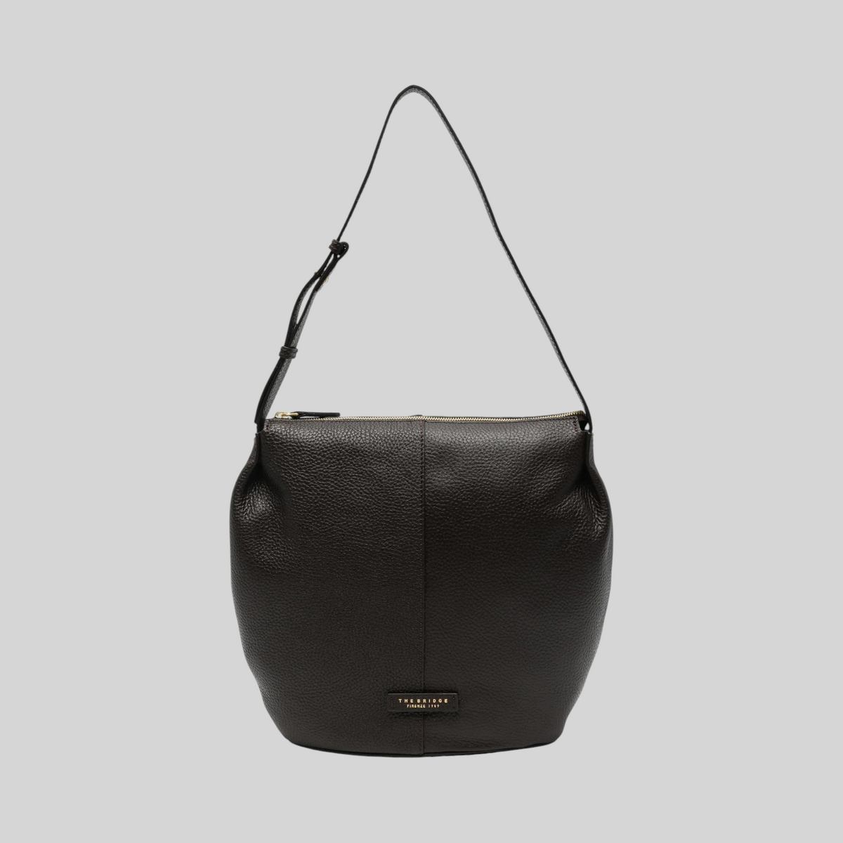 Borsa hobo LIBUTTI in pelle martellata marrone scuro con tracolla regolabile e dettagli in metallo dorato