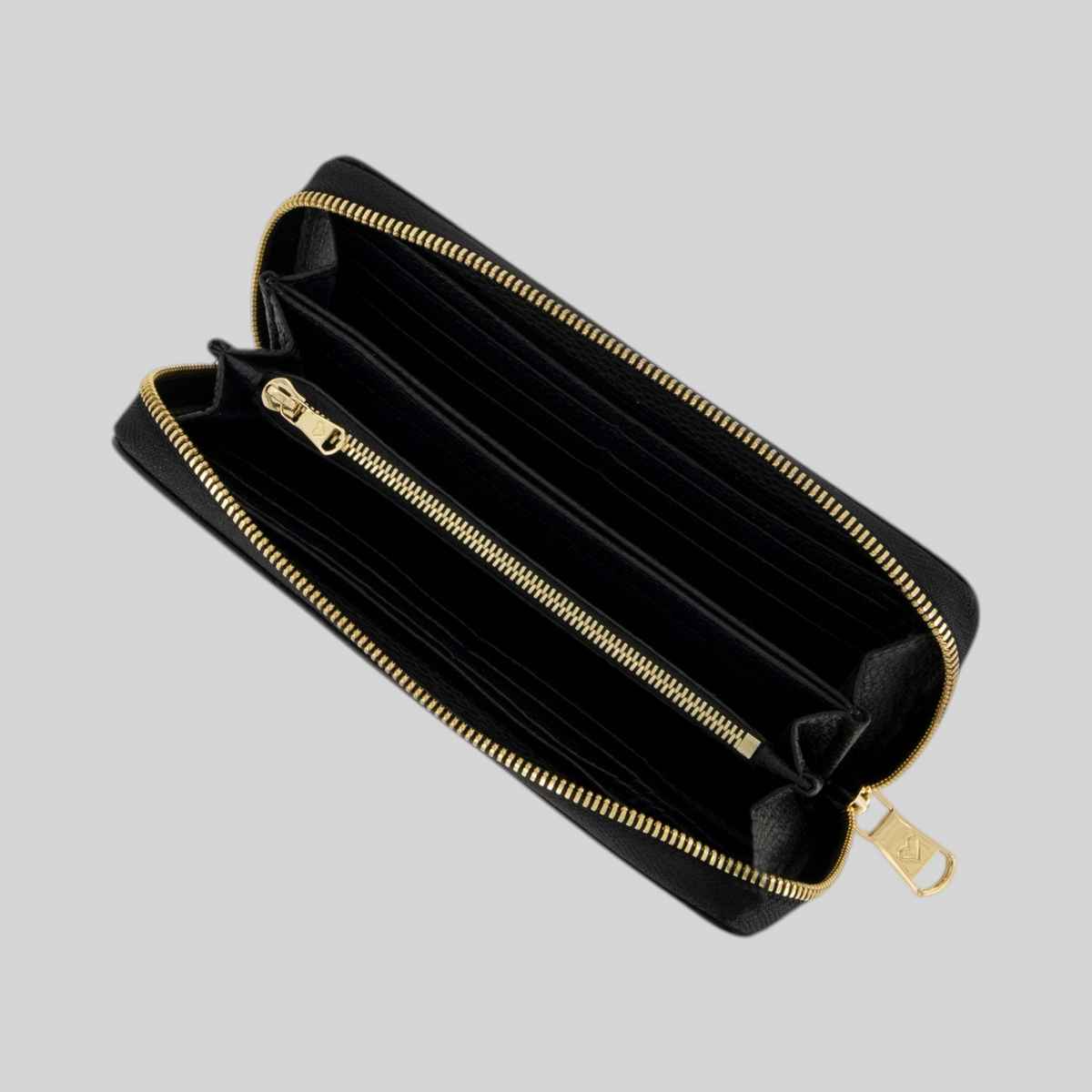 Portafoglio LIBUTTI Braccialini Basic nero in pelle con zip dorata e scomparti interni aperti
