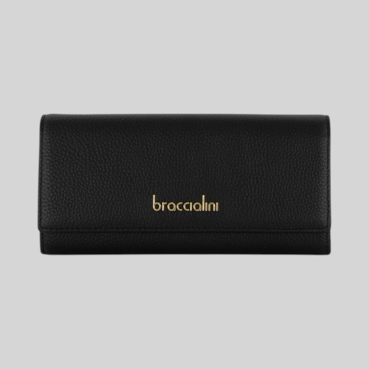 Portafoglio LIBUTTI Braccialini Basic in pelle nera con logo dorato, design minimalista ed elegante