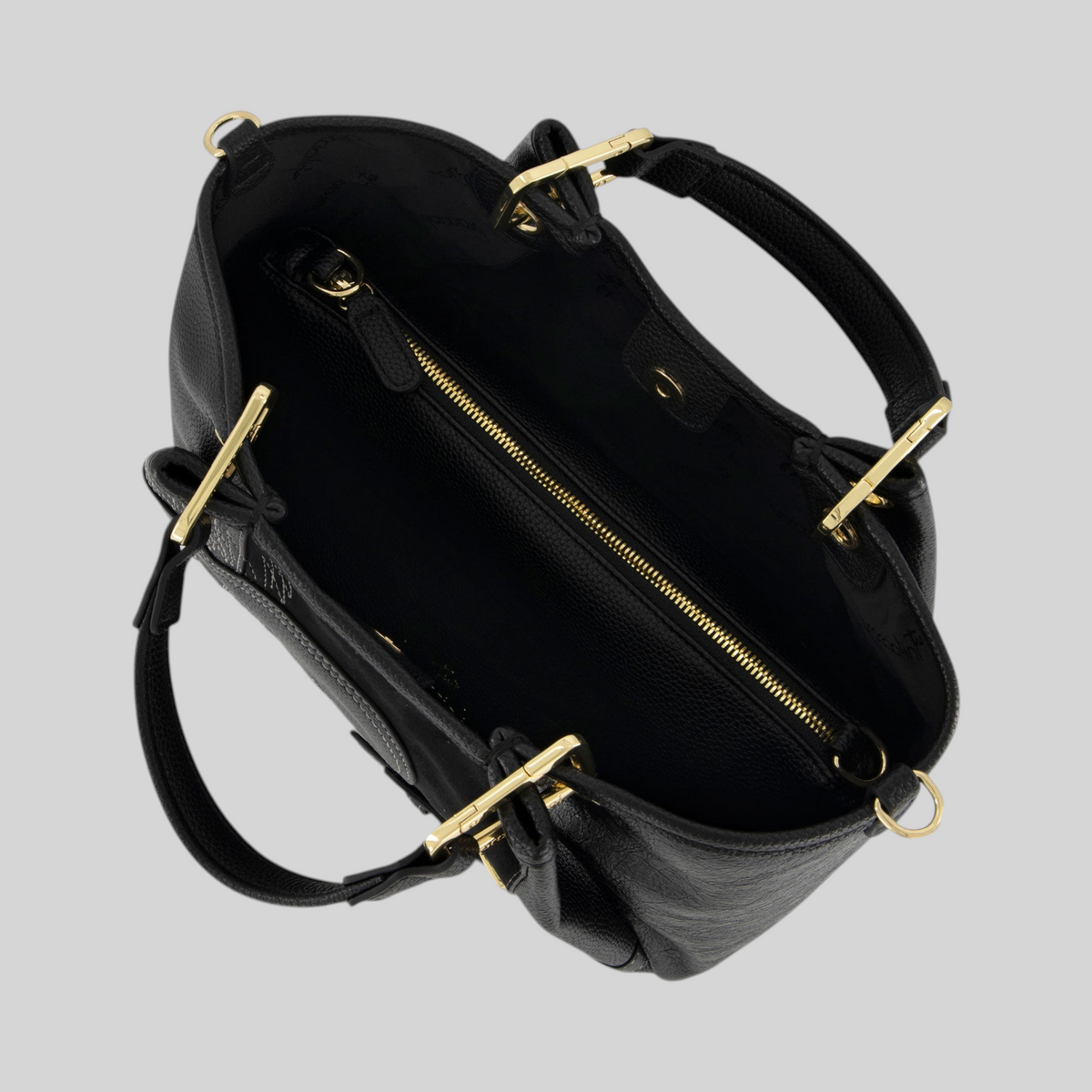 Borsa LIBUTTI Amy piccola in pelle nera con lavorazione patchwork e dettagli metallici dorati vista dall'alto