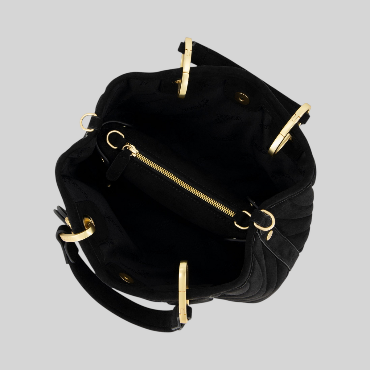 Borsa a mano LIBUTTI in suede nero con trapuntatura a cuori, dettagli dorati e pochette interna estraibile