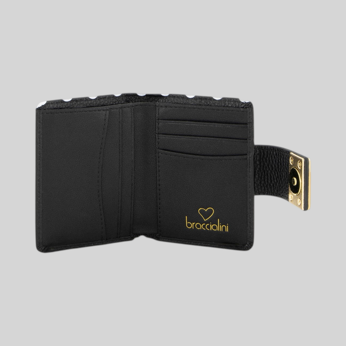 Portafoglio LIBUTTI Braccialini Basic in pelle nera con scomparti interni e chiusura a bottone dorato