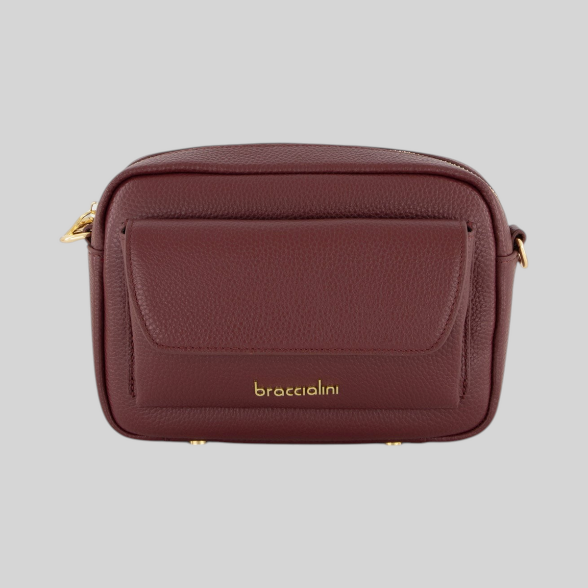 Borsa a tracolla LIBUTTI Dolly color bordeaux in pelle martellata con dettagli dorati e tasca frontale