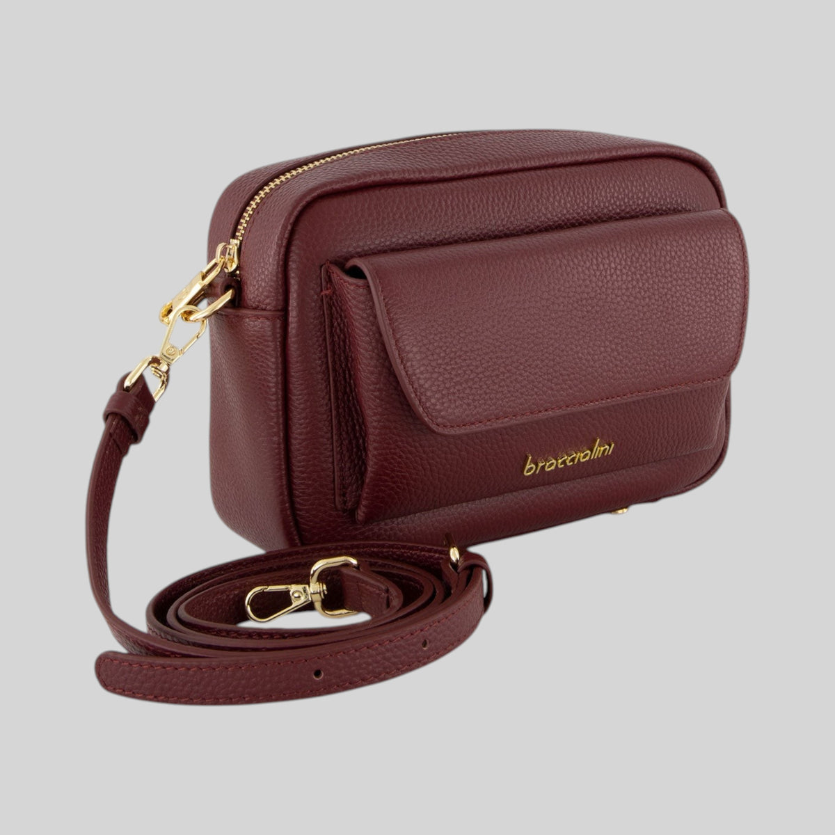 Borsa a tracolla LIBUTTI Dolly color bordeaux in pelle martellata con dettagli metallici dorati e tasca frontale