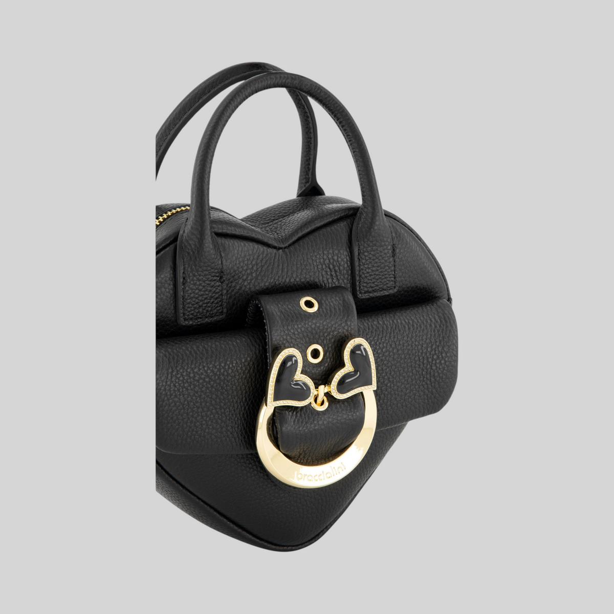 Mini borsa a cuore LIBUTTI Braccialini in pelle nera con fibbia gioiello Baroque smaltata e dettagli dorati