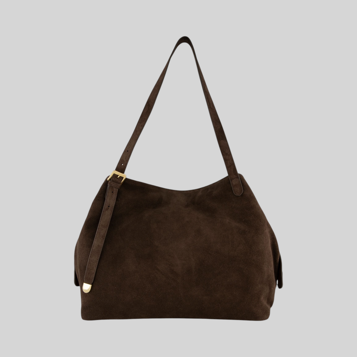 Borsa a spalla LIBUTTI modello Sara in pelle scamosciata marrone con fibbia dorata e tracolla regolabile