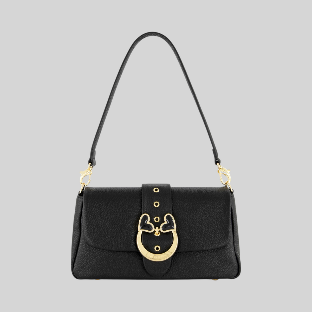Borsa a spalla LIBUTTI Braccialini Baroque in pelle nera con fibbia gioiello a forma di cuore e manico rimovibile