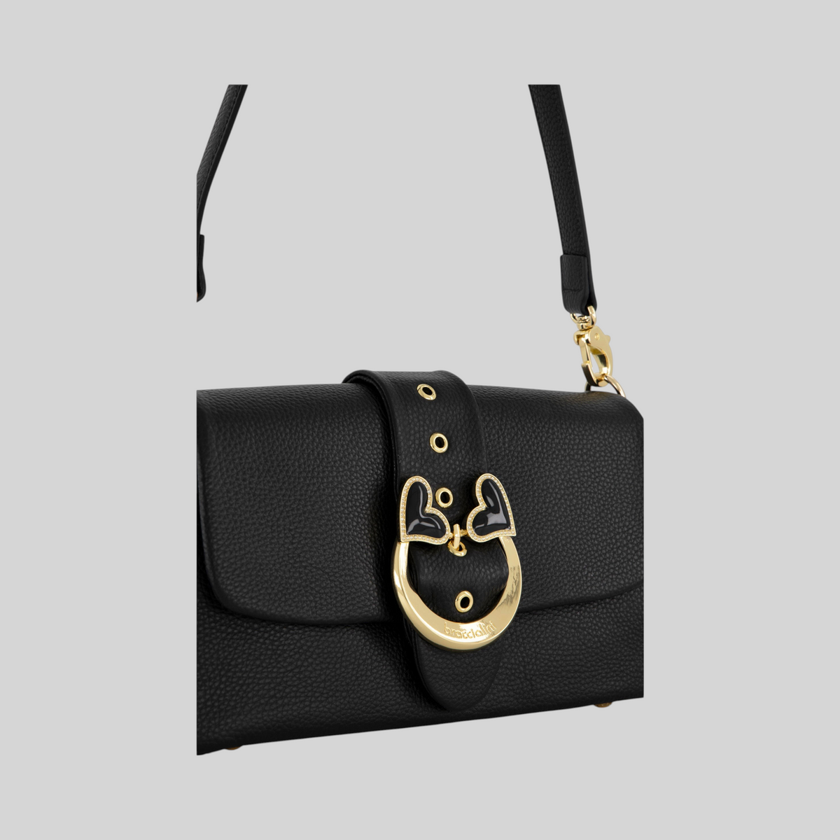 Borsa a spalla LIBUTTI Braccialini Baroque in pelle nera con fibbia gioiello a forma di cuore e tracolla regolabile