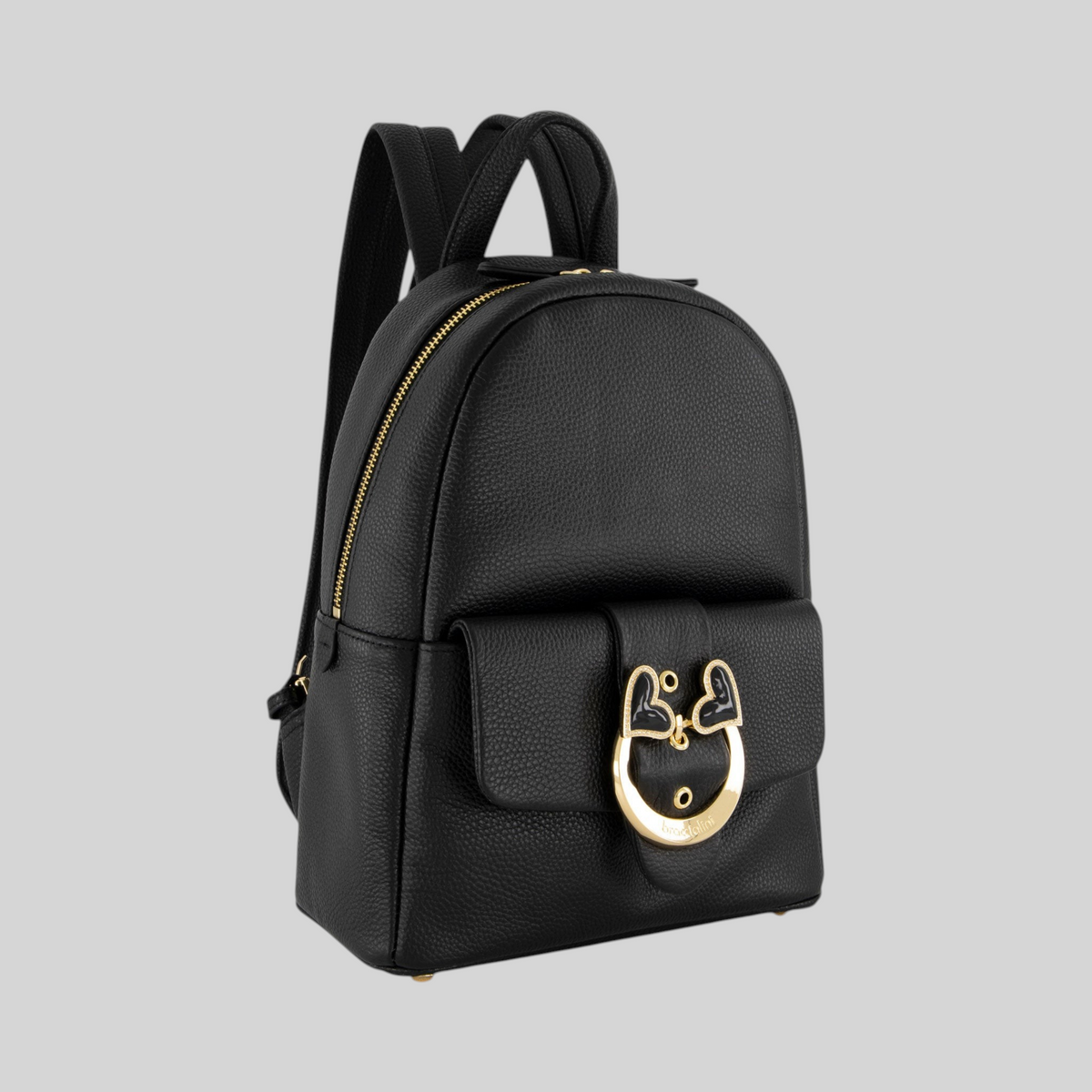 Zaino LIBUTTI linea Baroque in pelle nera martellata con fibbia gioiello smaltata e dettagli dorati