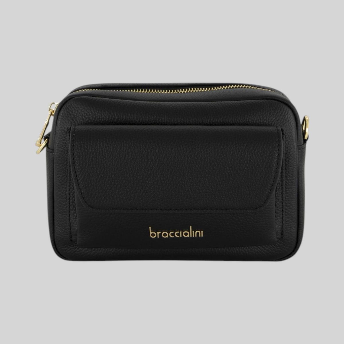 Borsa a tracolla LIBUTTI Dolly nera in pelle martellata con dettagli dorati e chiusura a zip