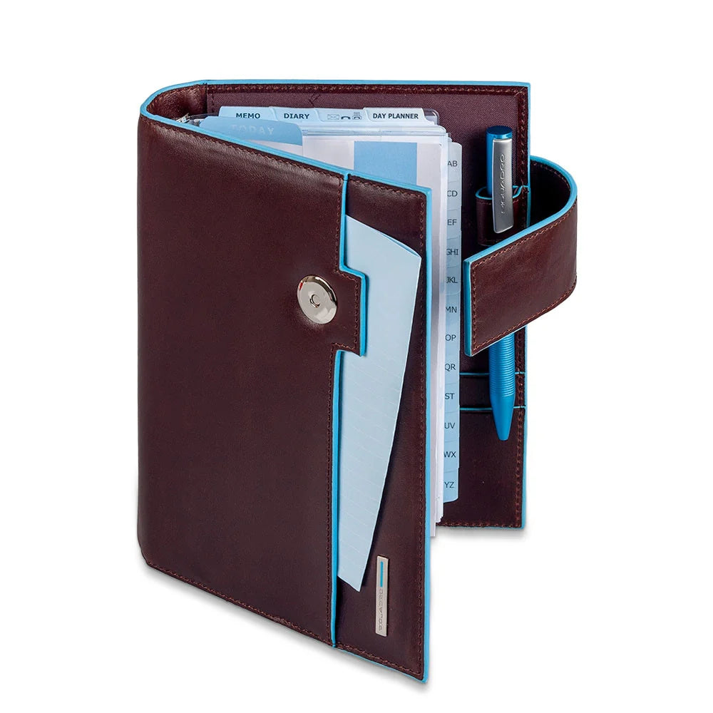 Agenda organizer in pelle con porta penne