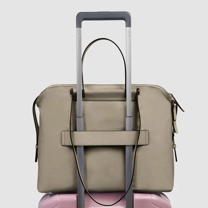 Borsa 3 comparti in pelle e tessuto