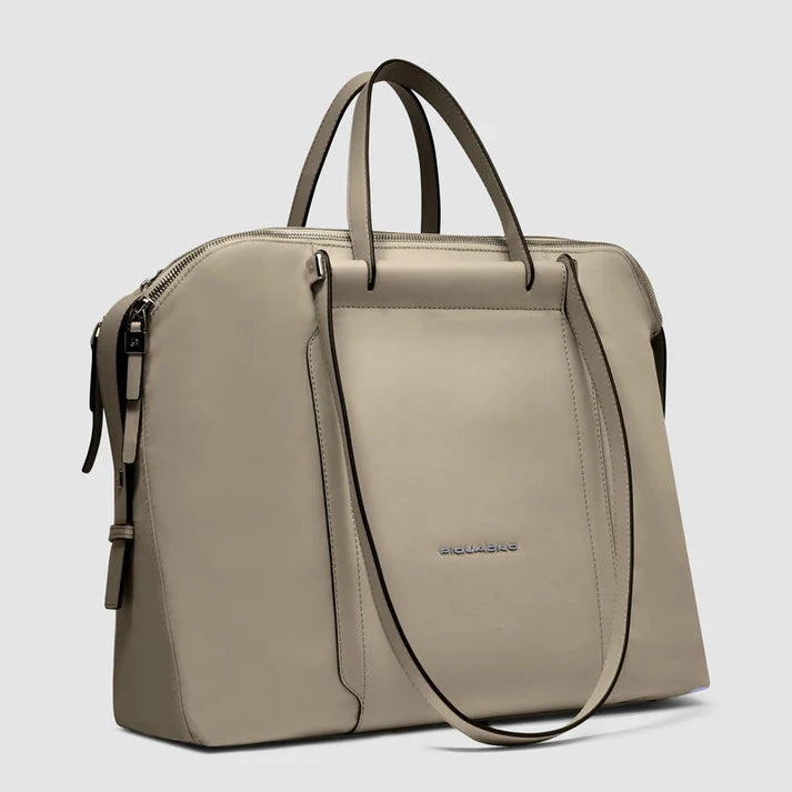 Borsa 3 comparti in pelle e tessuto