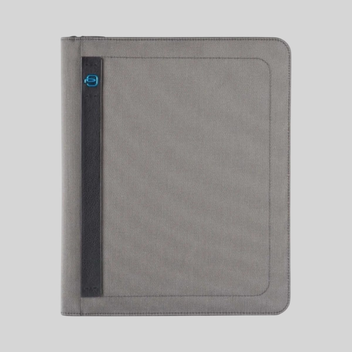 Portablocco A4 LIBUTTI in tessuto grigio e pelle nera con chiusura a zip, design professionale ed elegante.
