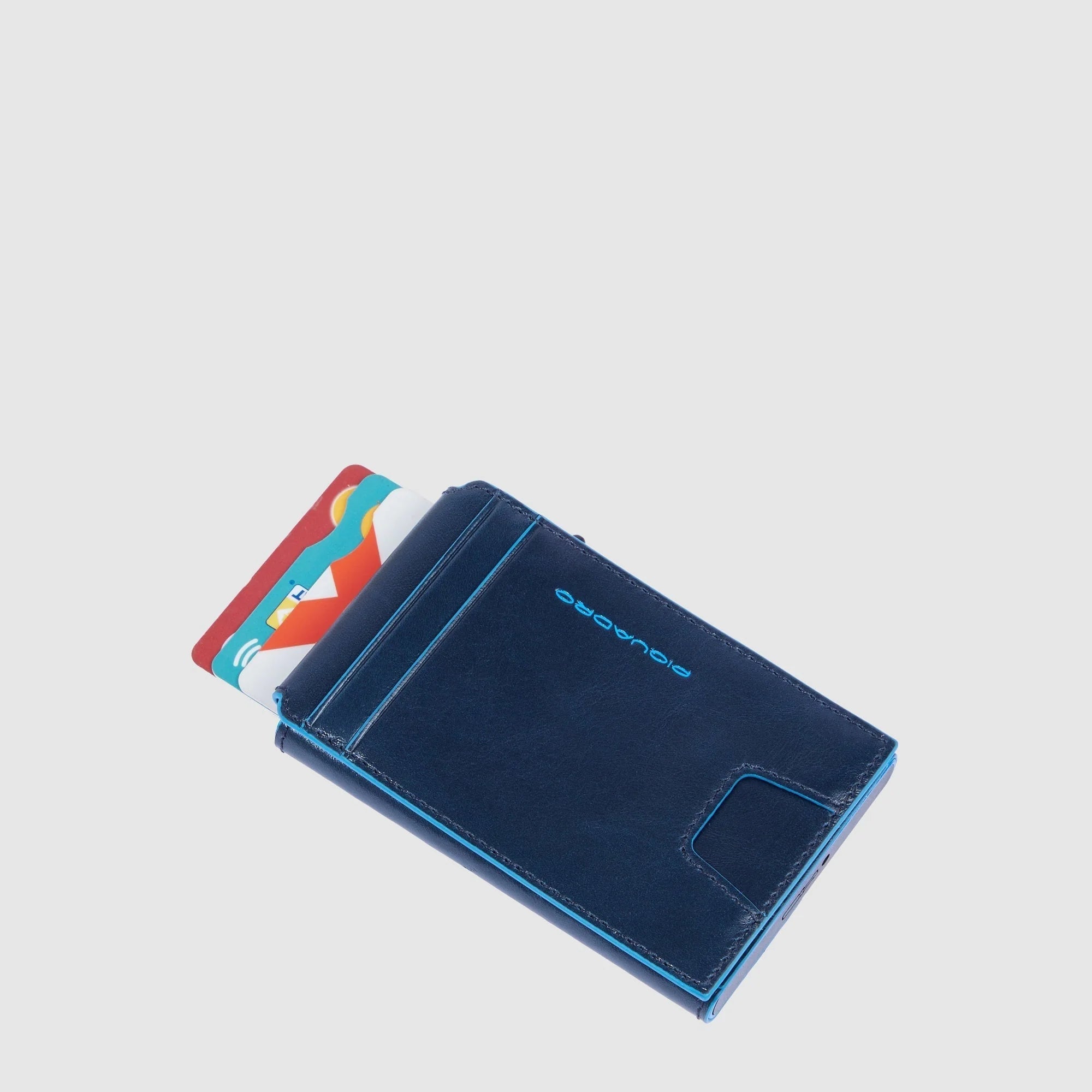 Porta carte di credito,pelle meccanismo in metallo