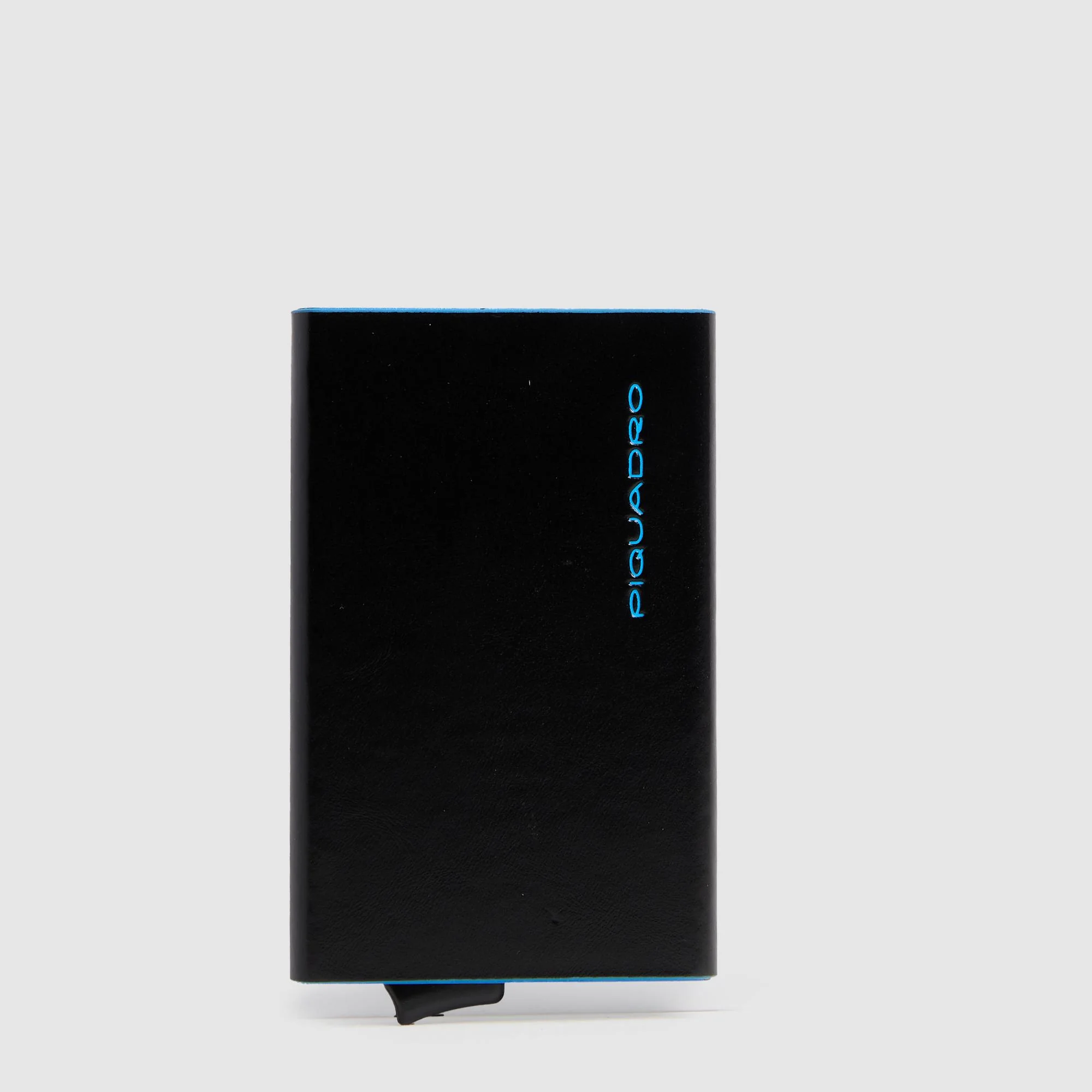 Porta carte di credito uomo Blue Square in metallo e pelle di vitello con protezione RFID