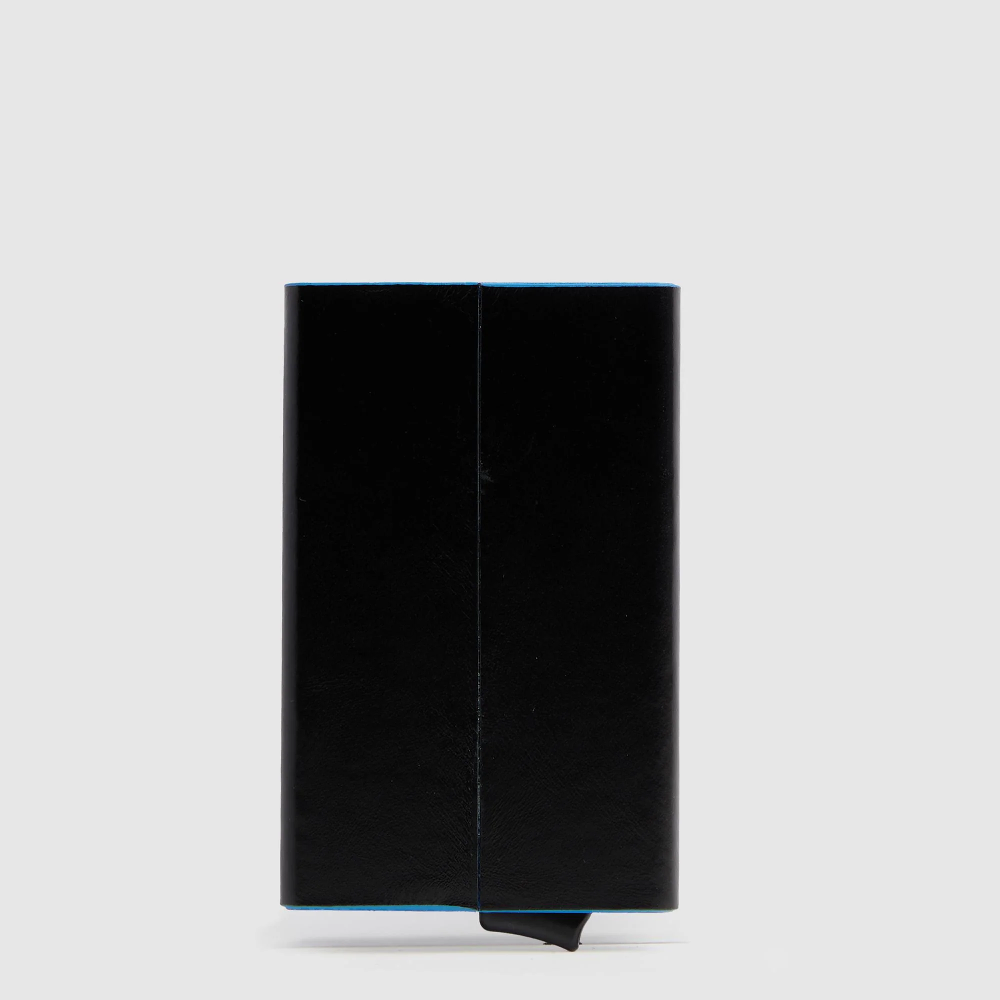 Porta carte di credito uomo Blue Square in metallo e pelle di vitello con protezione RFID