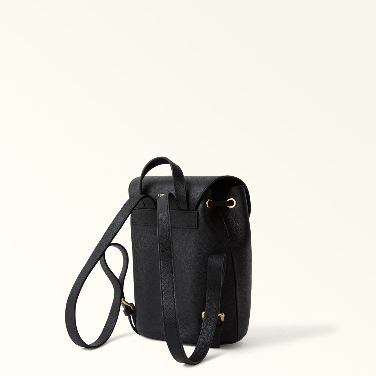 Zaino LIBUTTI Furla Moonlight S in pelle nera con dettagli metallici dorati, vista posteriore