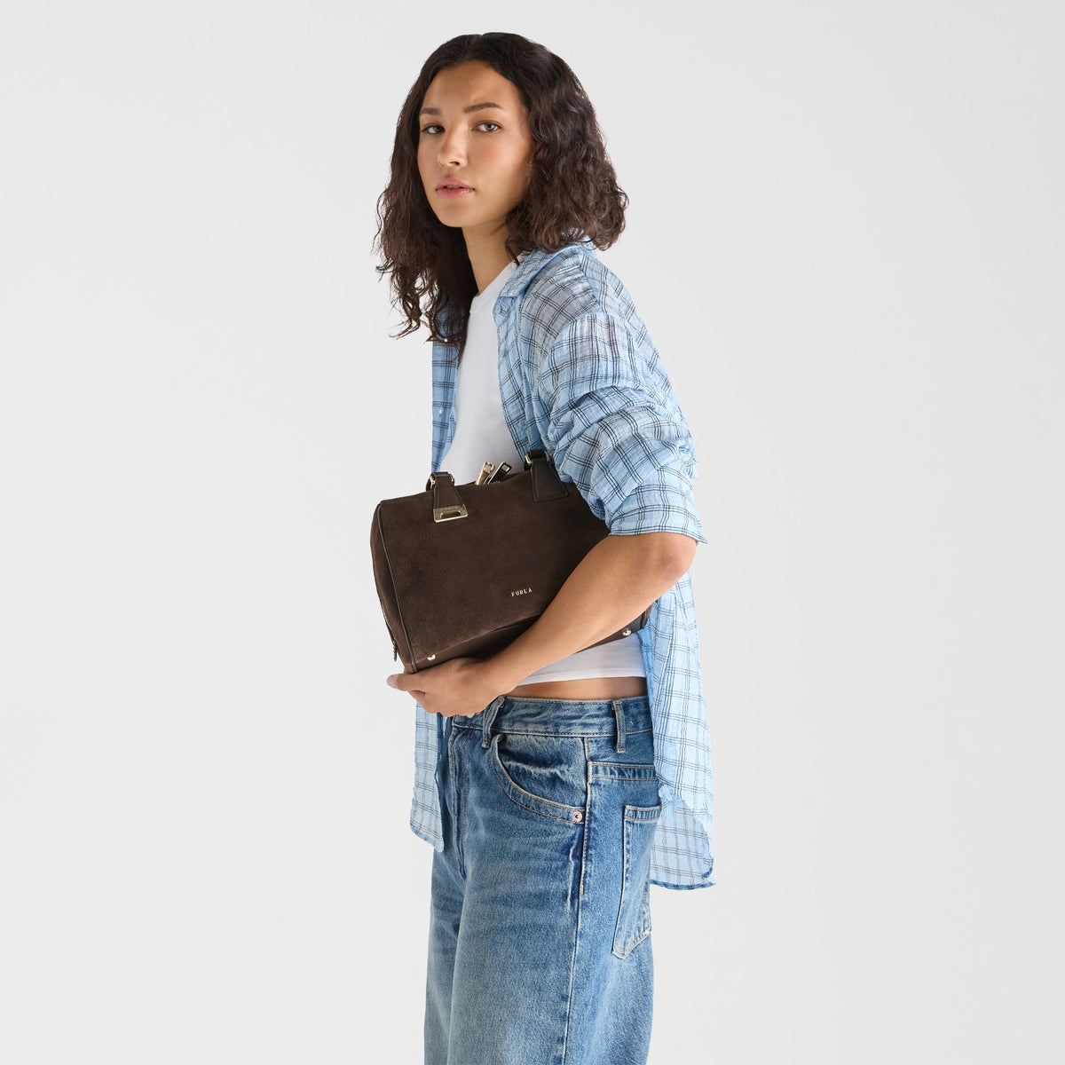 Furla Olivia Boston in pelle scamosciata