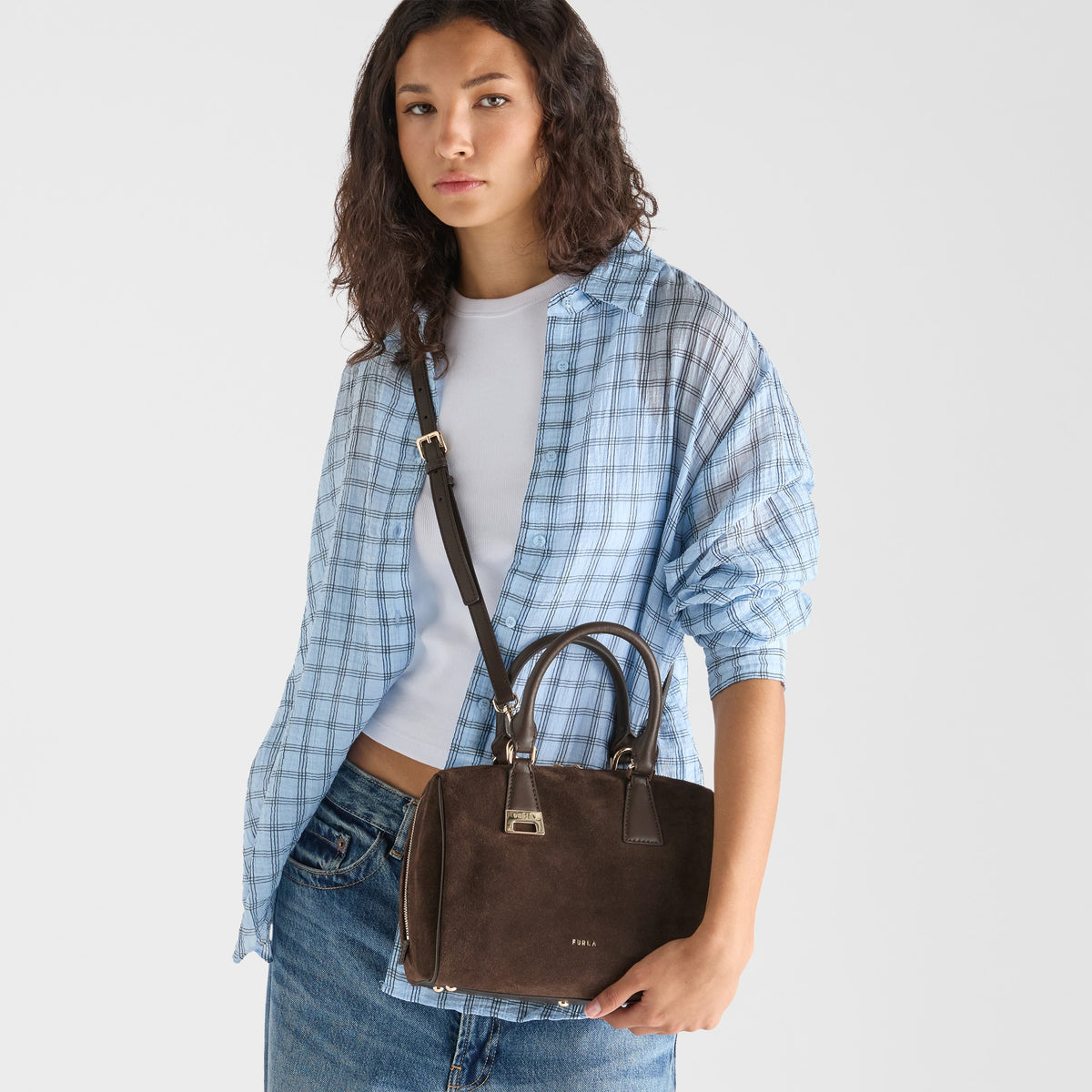 Furla Olivia Boston in pelle scamosciata