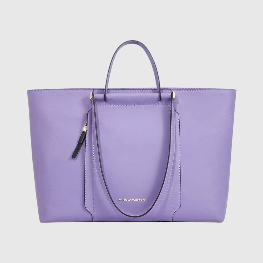 Borsa LIBUTTI Piquadro in pelle color lilla con doppi manici, scomparto imbottito per laptop 15,6 pollici