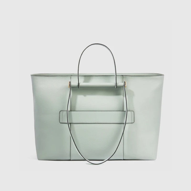 Borsa donna LIBUTTI in pelle verde salvia con quattro manici, scomparto per laptop 15,6 pollici e chiusura a zip