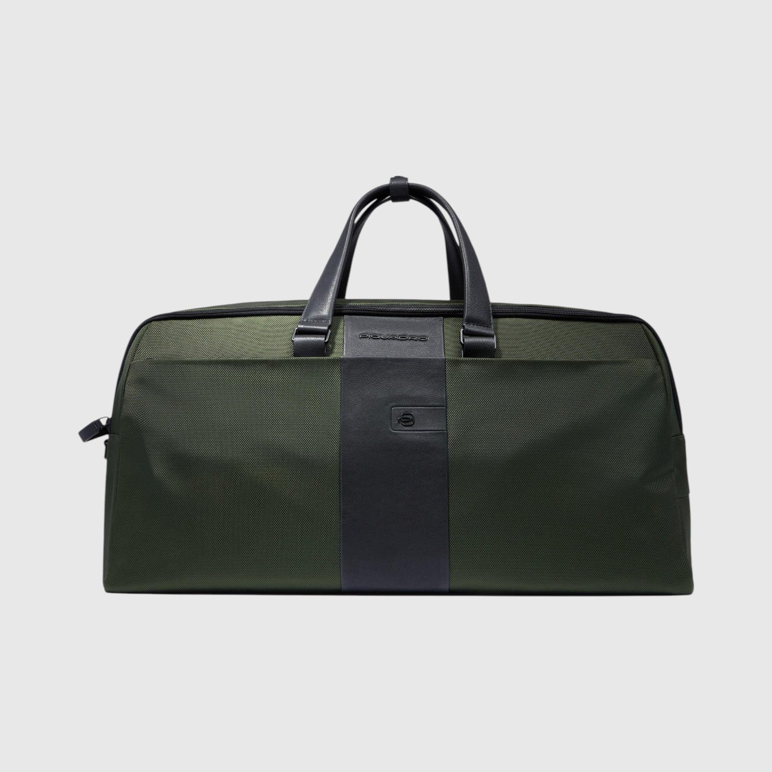 Borsone da weekend LIBUTTI in tessuto tecnico verde oliva e dettagli in pelle nera, design elegante e robusto.