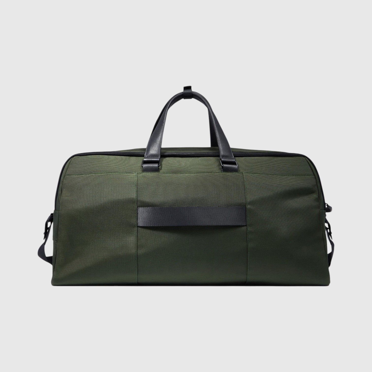 Borsone da weekend LIBUTTI in tessuto tecnico verde oliva e dettagli in pelle nera, design elegante e robusto.