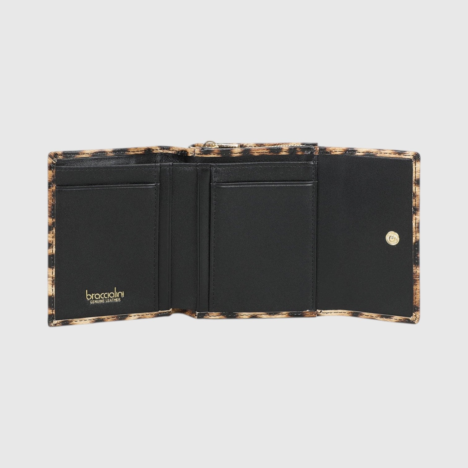 Portafoglio LIBUTTI Braccialini in pelle con stampa leopardata, interno nero con scomparti per carte e contanti