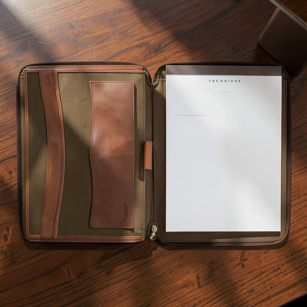 Cartella portablocco A4 LIBUTTI in pelle marrone con scomparti interni, ideale per documenti e appunti professionali.