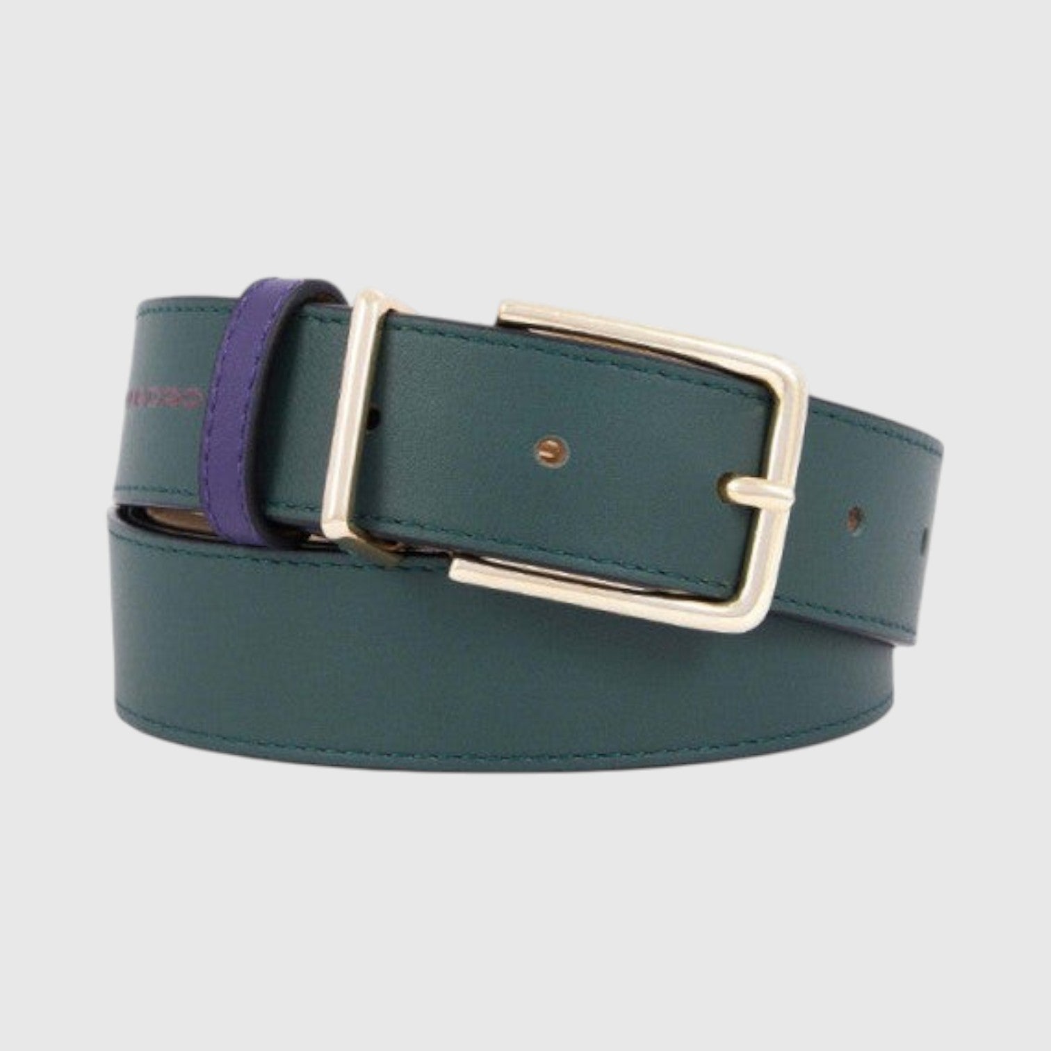 Cintura da donna LIBUTTI reversibile da 30 mm in pelle verde con fibbia dorata e passante viola