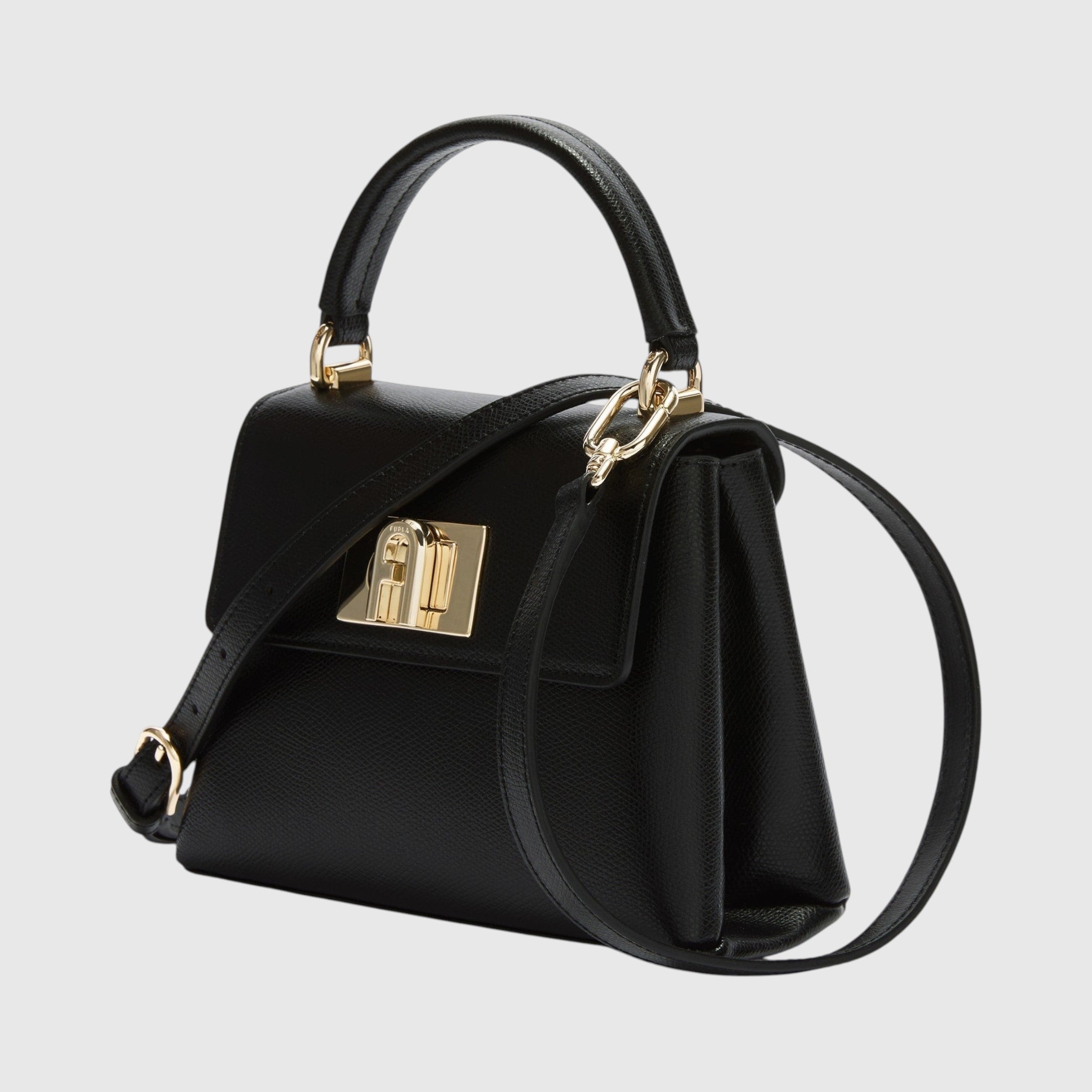 Mini borsa a mano LIBUTTI Furla 1927 in pelle nera granata con chiusura a girello dorata e tracolla rimovibile
