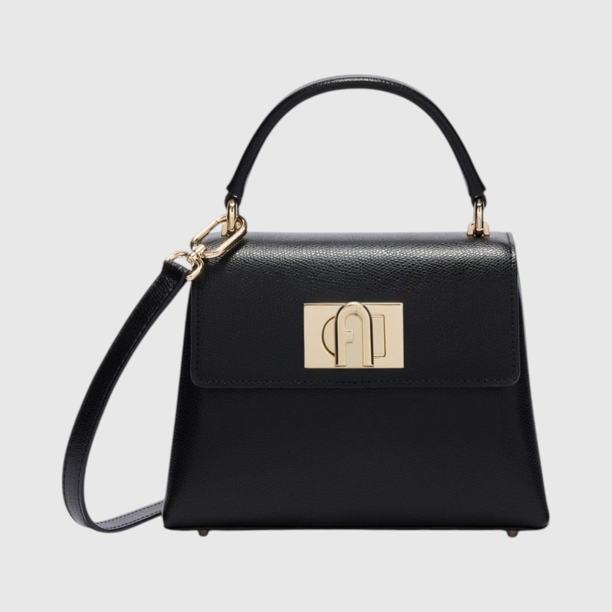 Mini borsa a mano LIBUTTI Furla 1927 in pelle nera granata con logo Arco dorato e tracolla rimovibile