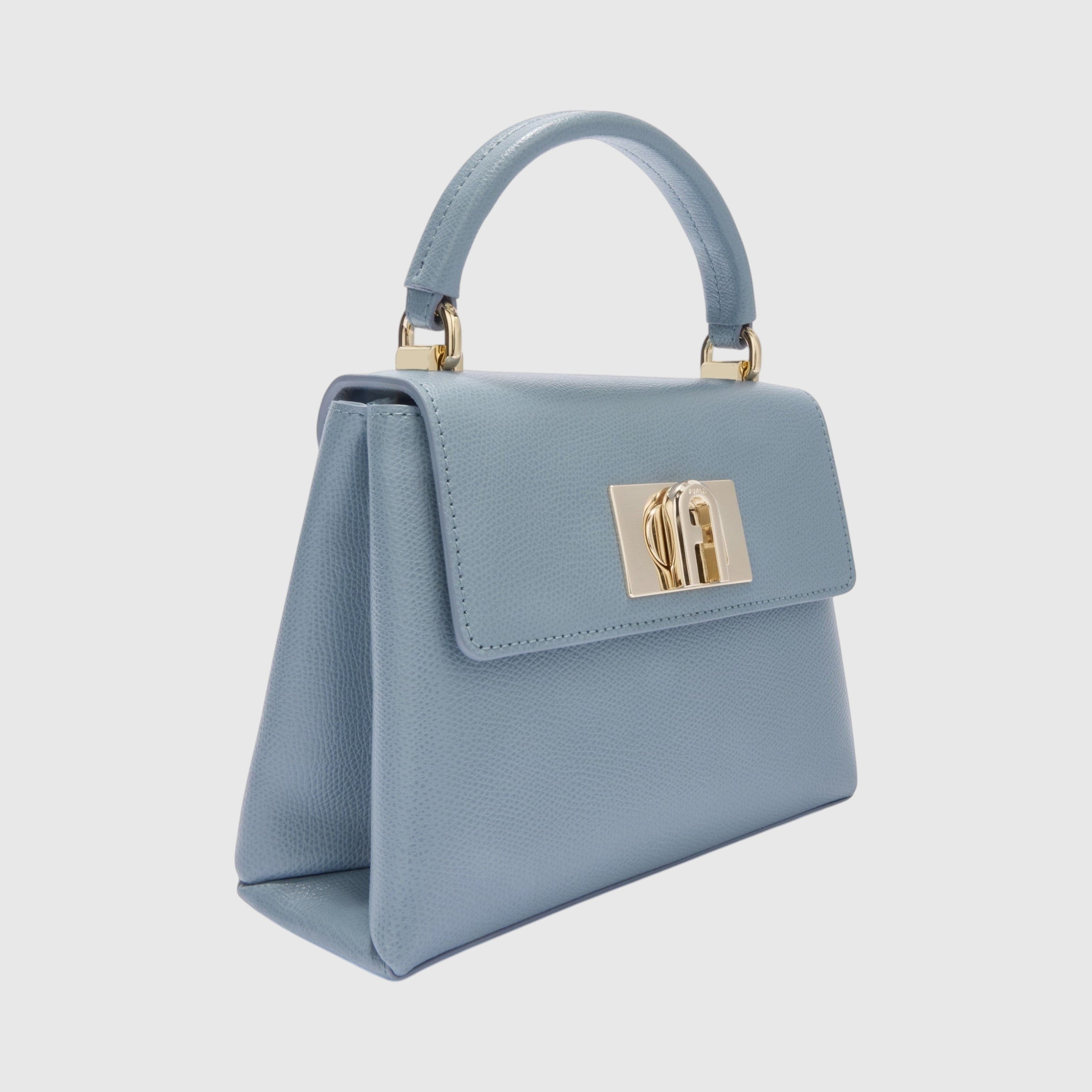 Mini borsa a mano LIBUTTI Furla 1927 in pelle azzurra granata con chiusura a girello dorata e logo Arco