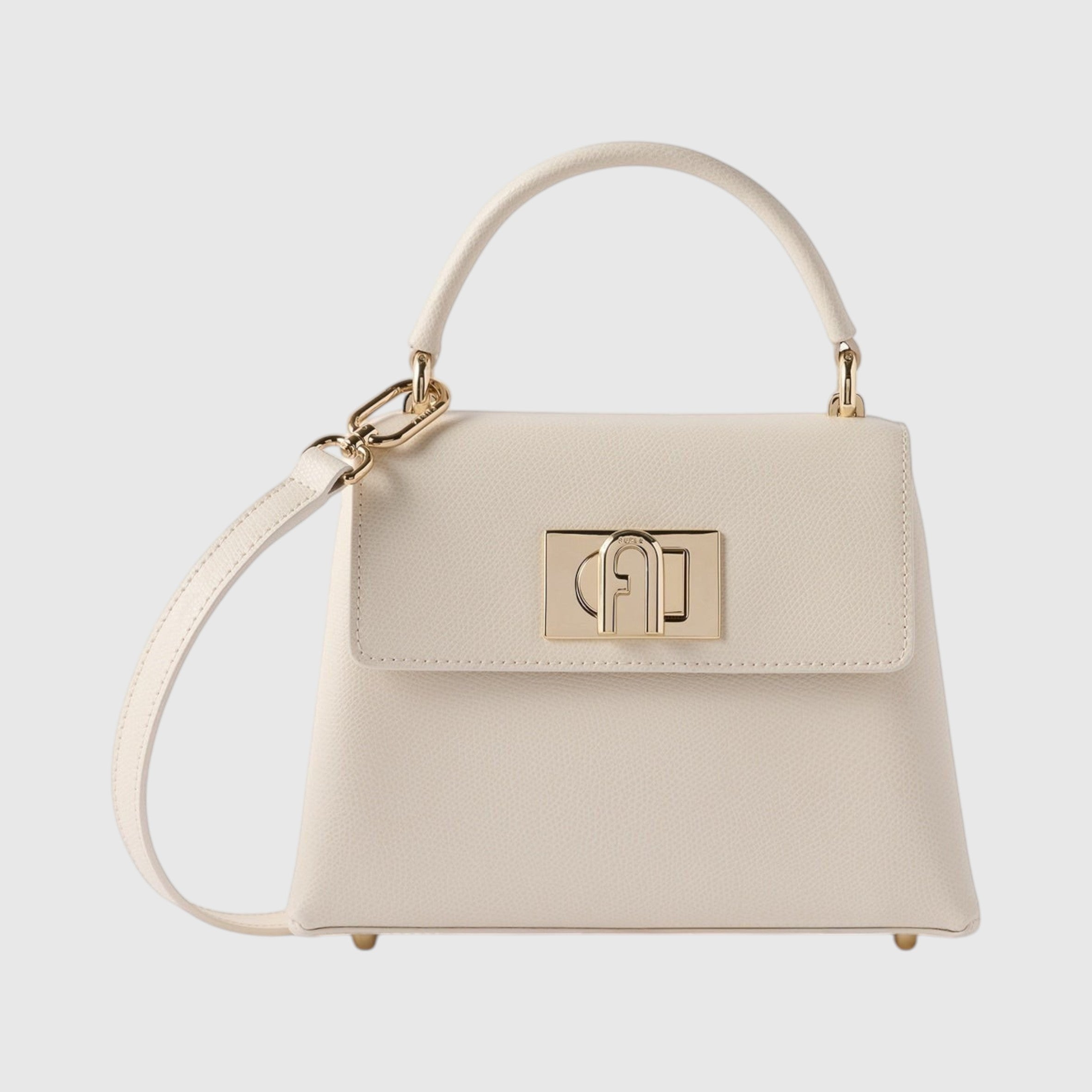 Mini borsa a mano LIBUTTI Furla 1927 in pelle color avorio con chiusura a girello dorata e tracolla rimovibile
