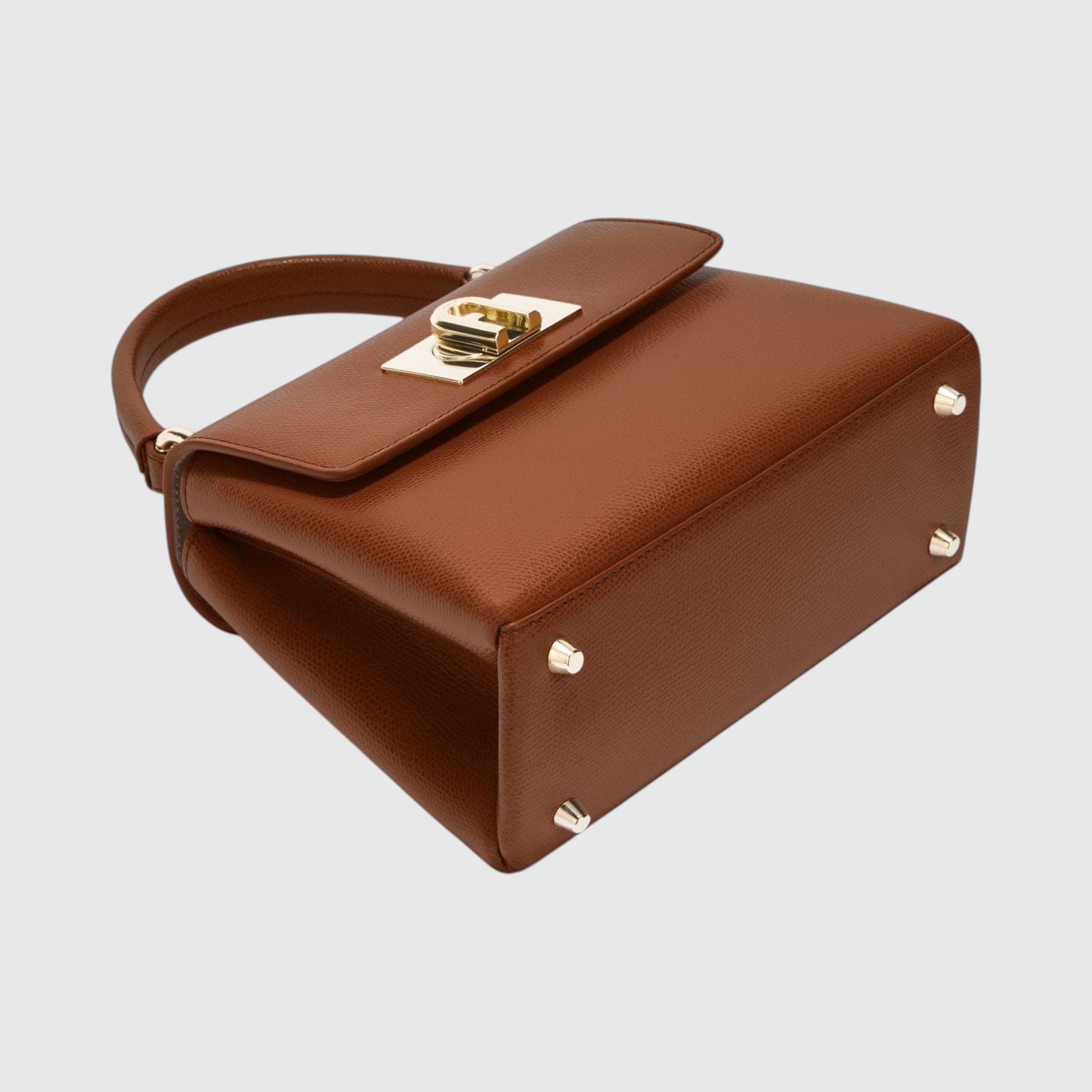 Mini borsa a mano LIBUTTI Furla 1927 in pelle marrone granata con chiusura a girello dorata e piedini in metallo