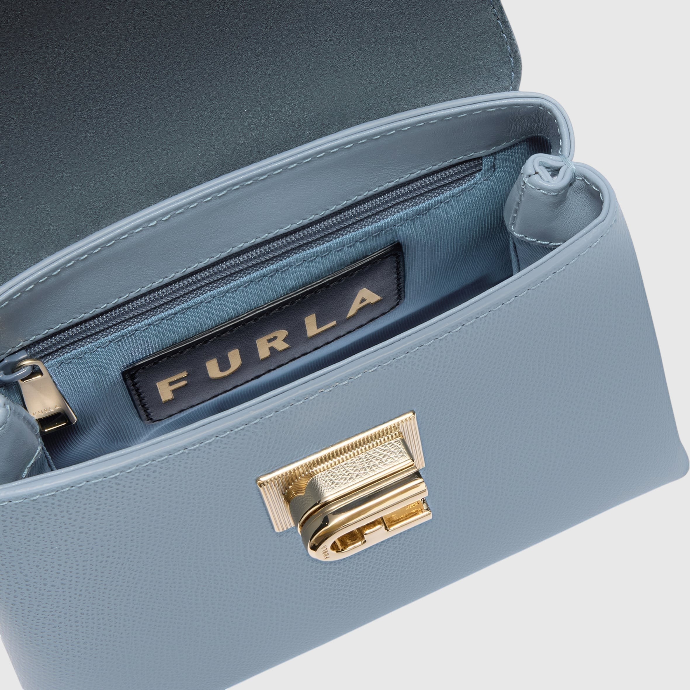 Mini borsa LIBUTTI Furla 1927 in pelle azzurra granata con chiusura a girello dorata e logo interno