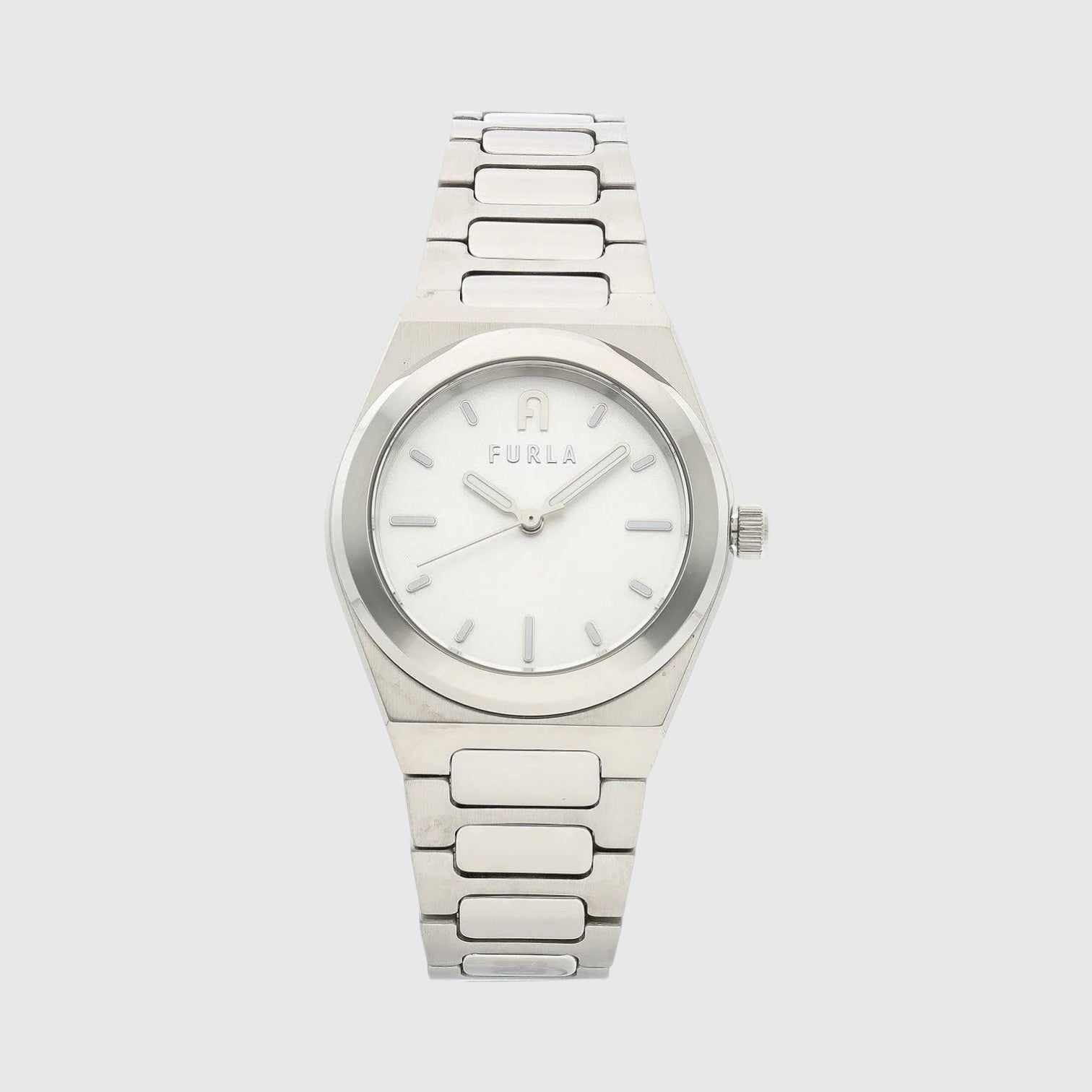 Orologio LIBUTTI Furla Tempo Mini con cassa in acciaio argento da 30 mm, quadrante bianco e cinturino a maglie