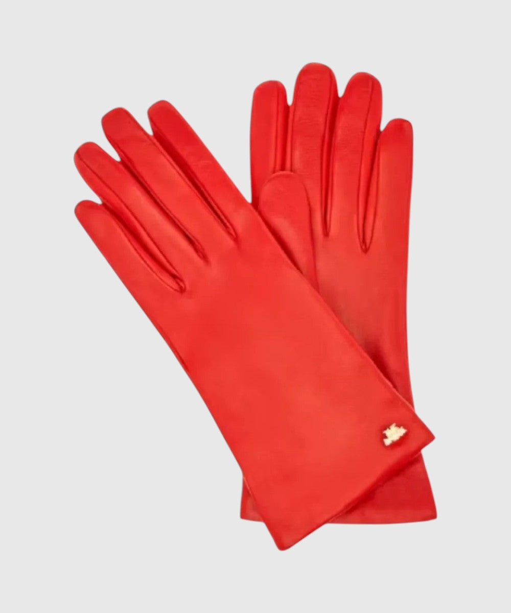 Guanti da donna LIBUTTI in pelle rossa con dettaglio logo dorato sul polso