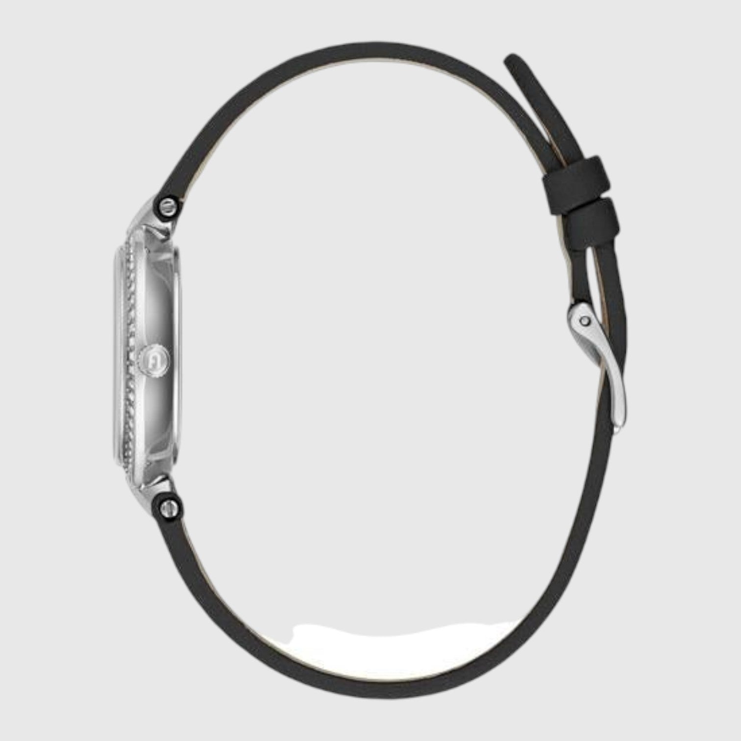 Orologio da donna LIBUTTI Furla Logo Links 3H con cassa in acciaio, quadrante nero e cinturino in pelle nera