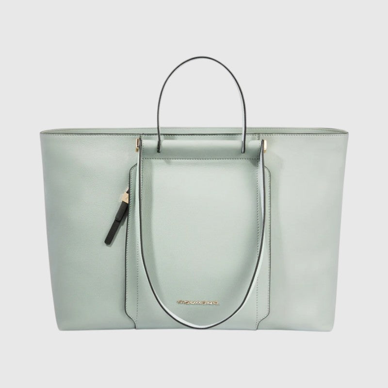 Borsa LIBUTTI Piquadro in pelle verde salvia con scomparto per laptop 15,6 pollici e manici superiori