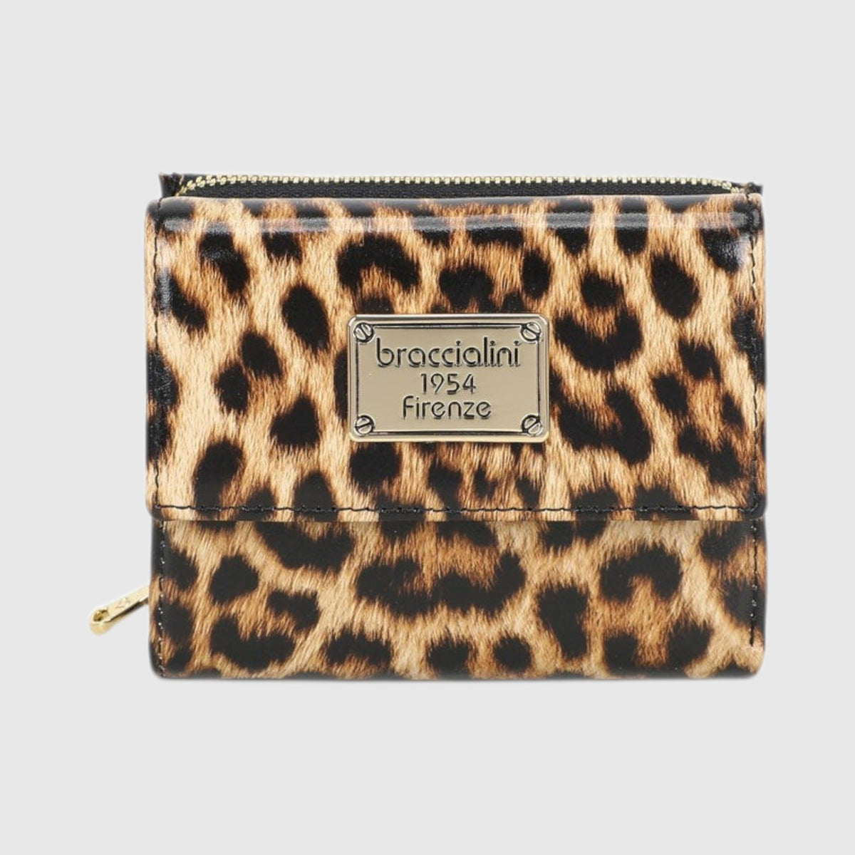 Portafoglio LIBUTTI Braccialini in pelle con stampa leopardata e placca metallica dorata con logo