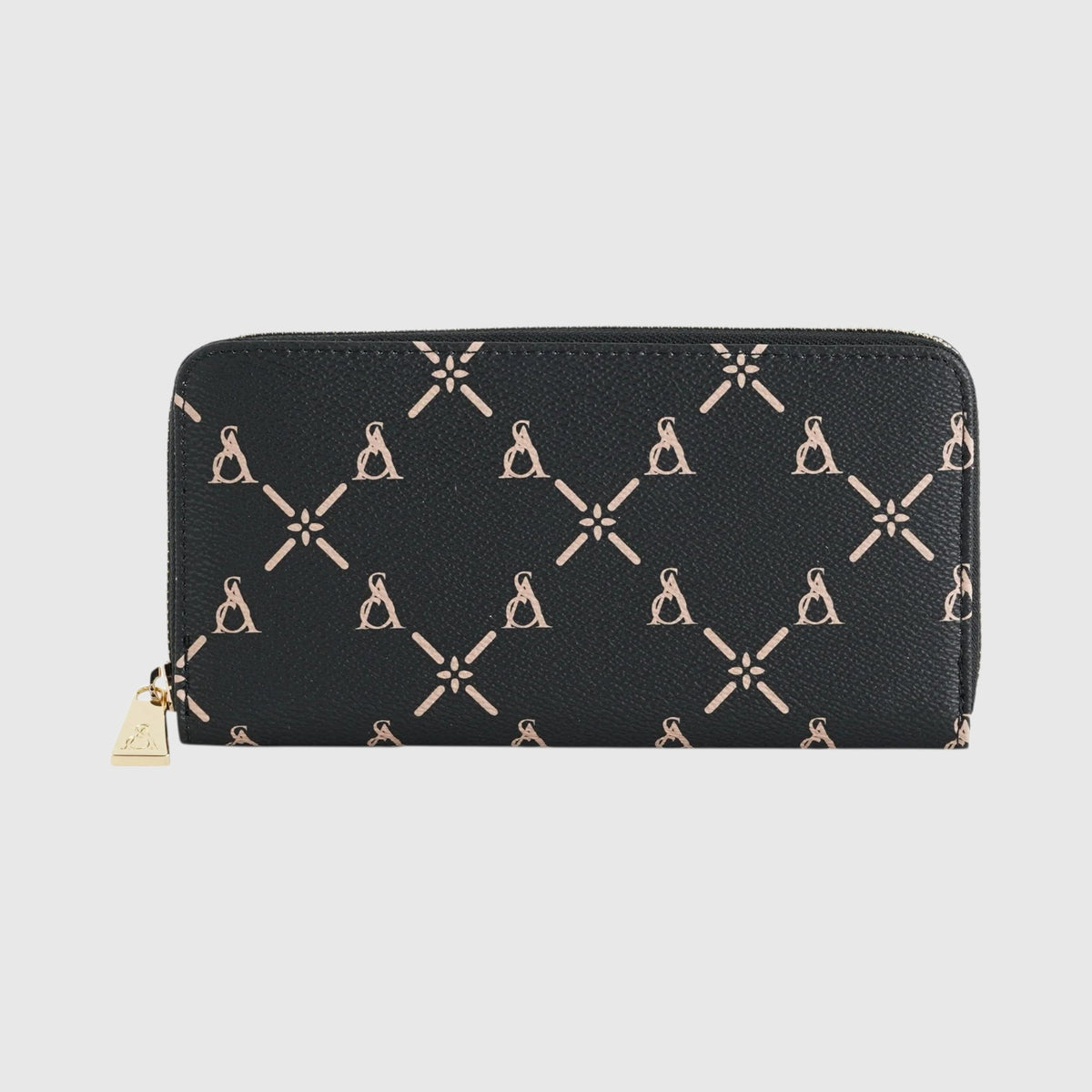 Portafoglio LIBUTTI L'Atelier du Sac modello Fleur nero con stampa monogramma beige e chiusura a zip dorata