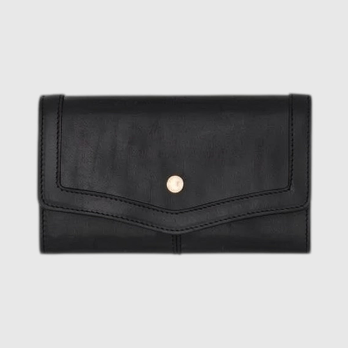 Portafoglio The Bridge Agnese in pelle nera con chiusura a bottone dorato, elegante accessorio LIBUTTI