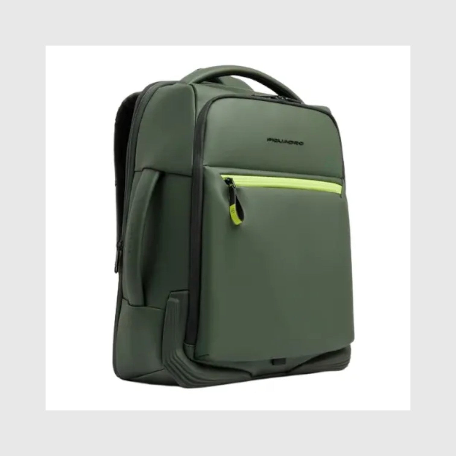 Zaino da viaggio LIBUTTI Piquadro C2OW verde in tessuto gommato impermeabile con dettagli giallo fluo e scomparto PC