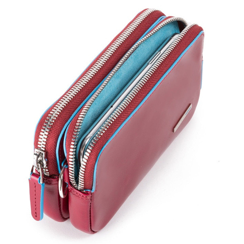 Pochette media in pelle, linea blue square